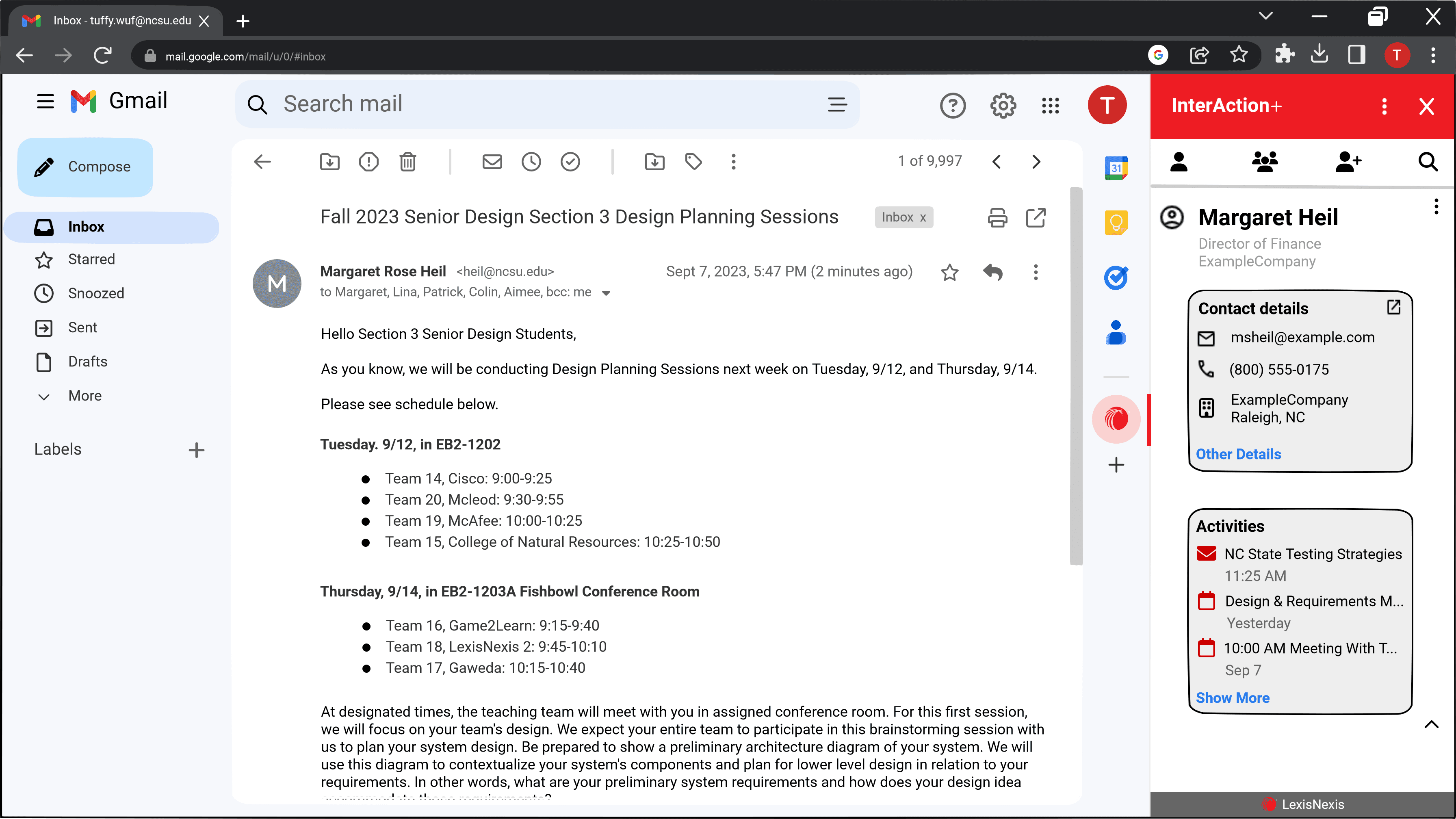 Our add-on open to a contact's sender details page.