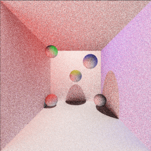 Early Cornell box render, noisy with only a few samples per pixel.