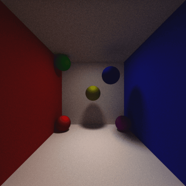 Nearly noise-free, converged Cornell box render.