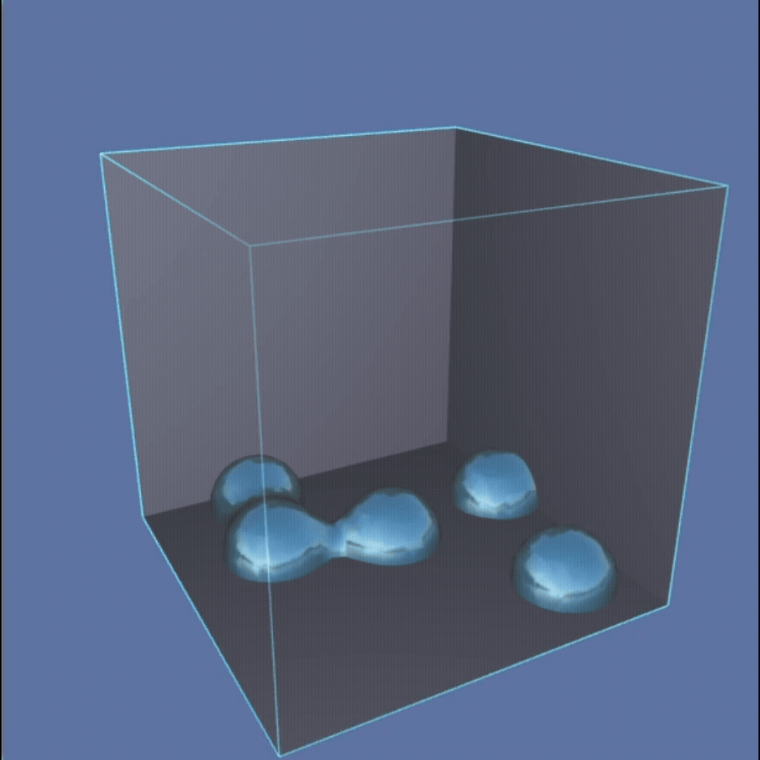 Animated metaball fluid melding and deforming in the simulator.
